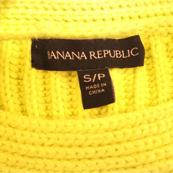Banana Republic Chunky High Crew-Neck Sweater Neon Yellow-Green Size US S - Picture 3 of 6